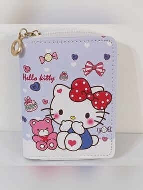 Hello Kitty With Hearts Sanrio Kawaii Small Zip Around Wallet Coin Purse, NEW